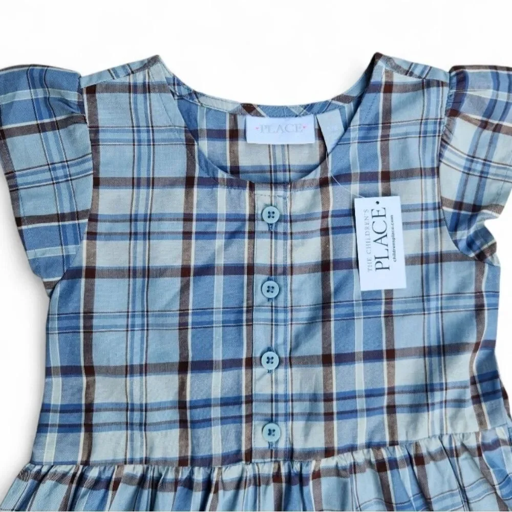 NWT! The Children's Place Girls Dress Monkey Blue Ruffle Sleeve And Hem Size 5/6